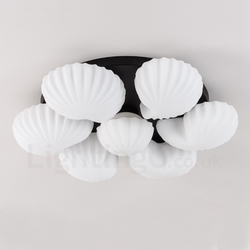 Lampadario classico tradizionale a 7 luci con paralume in vetro 80 x 16 cm