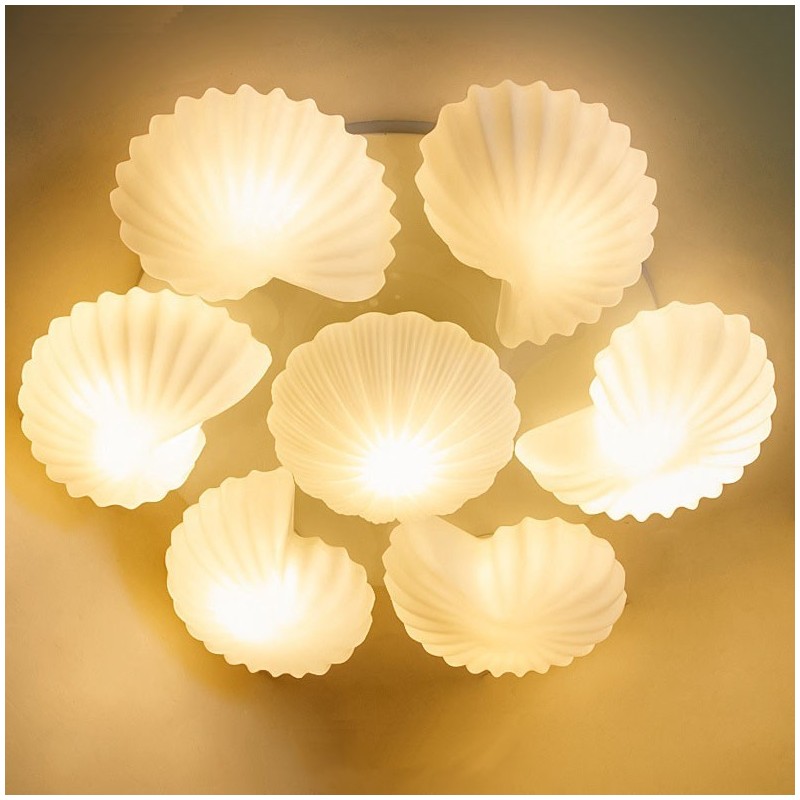 Lampadario classico tradizionale a 7 luci con paralume in vetro 80 x 16 cm