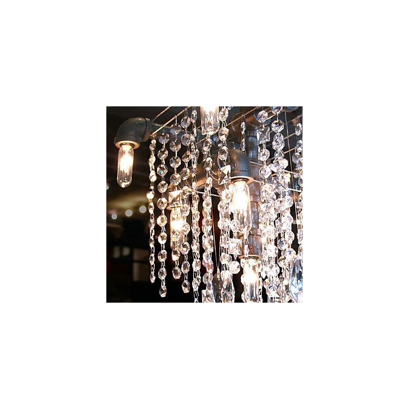Lampadario in cristallo nero a 9 luci con design a tubi
