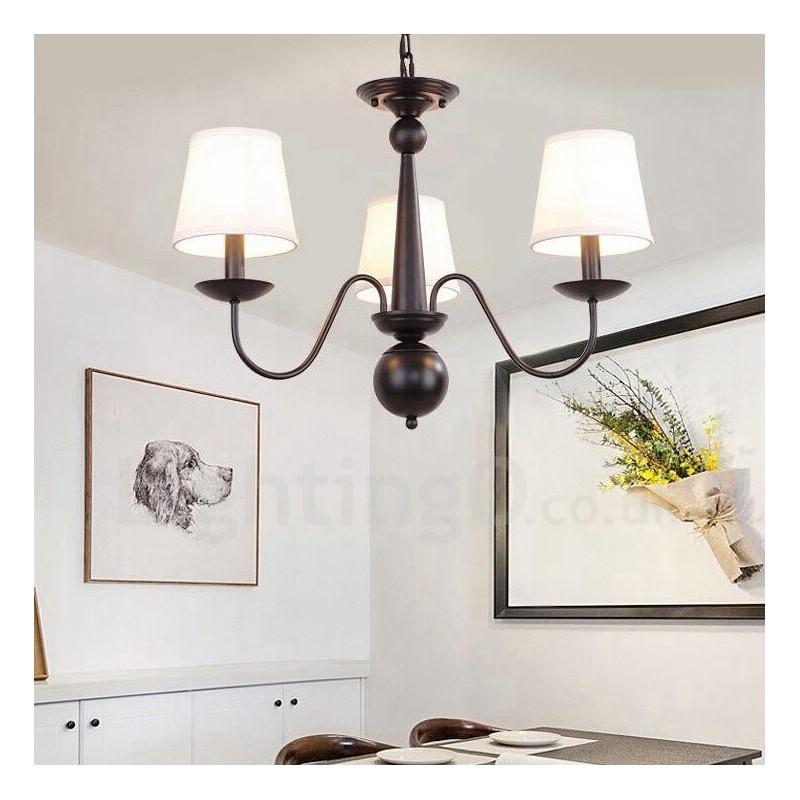 Lampadario rustico Lodge in metallo con paralume in tessuto, LED integrato, 3 luci, 65 x 46 cm