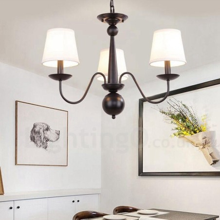 Lampadario rustico Lodge in metallo con paralume in tessuto, LED integrato, 3 luci, 65 x 46 cm