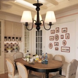 Lampadario rustico Lodge in metallo con paralume in tessuto, LED integrato, 3 luci, 65 x 46 cm