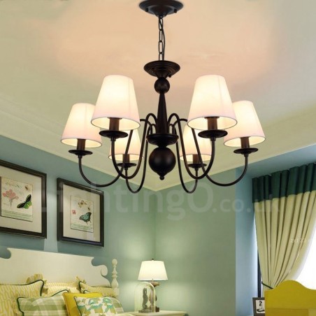 Lampadario LED integrato Rustic Lodge a 6 luci in metallo e tessuto 75 x 46 cm