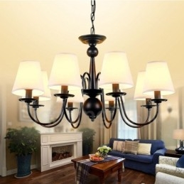 Lampadario Rustico Lodge in metallo a 8 luci con paralume in tessuto, LED integrato 87 x 46 cm