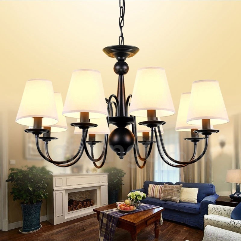 Lampadario Rustico Lodge in metallo a 8 luci con paralume in tessuto, LED integrato 87 x 46 cm