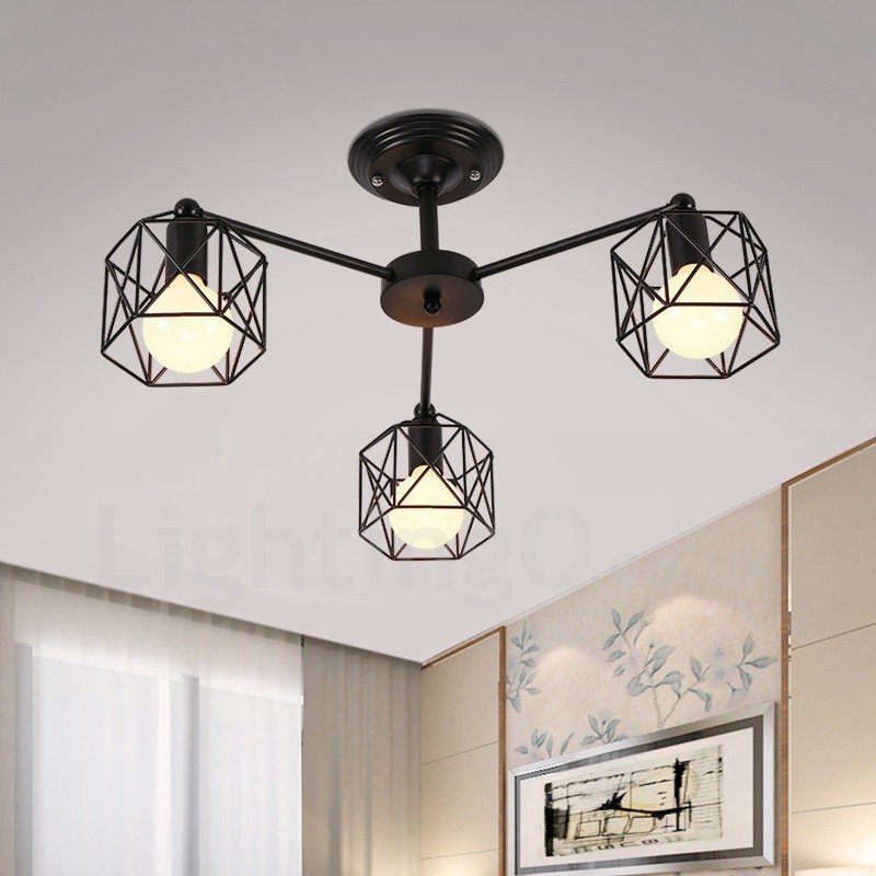 Lampadario rustico a 3 luci LED integrato 51x22 cm
