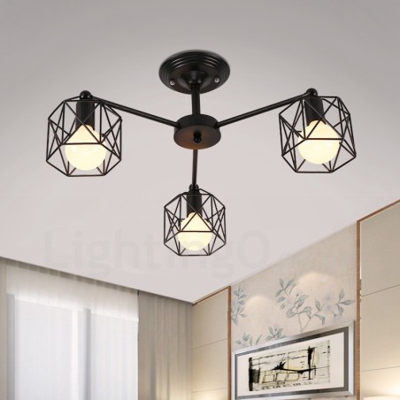 Lampadario rustico a 3 luci LED integrato 51x22 cm