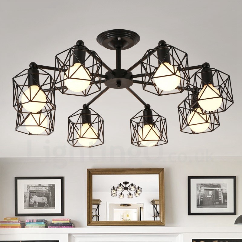 Lampadario rustico Lodge a 8 luci LED integrato 80 x 25 cm