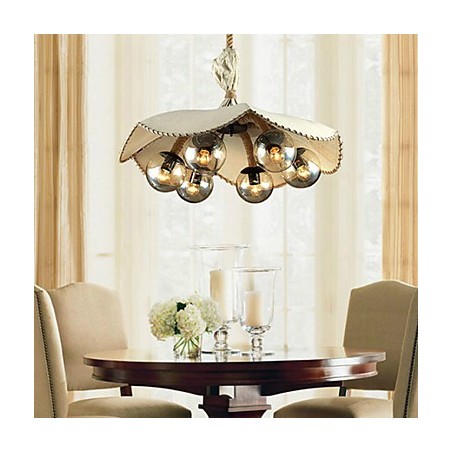 Mini lampadario vintage in metallo beige con paralume in tessuto giallo