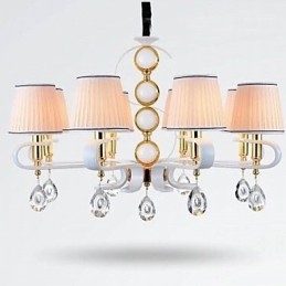 Lampadario moderno minimalista in tessuto e cristallo 8 luci finitura cromo