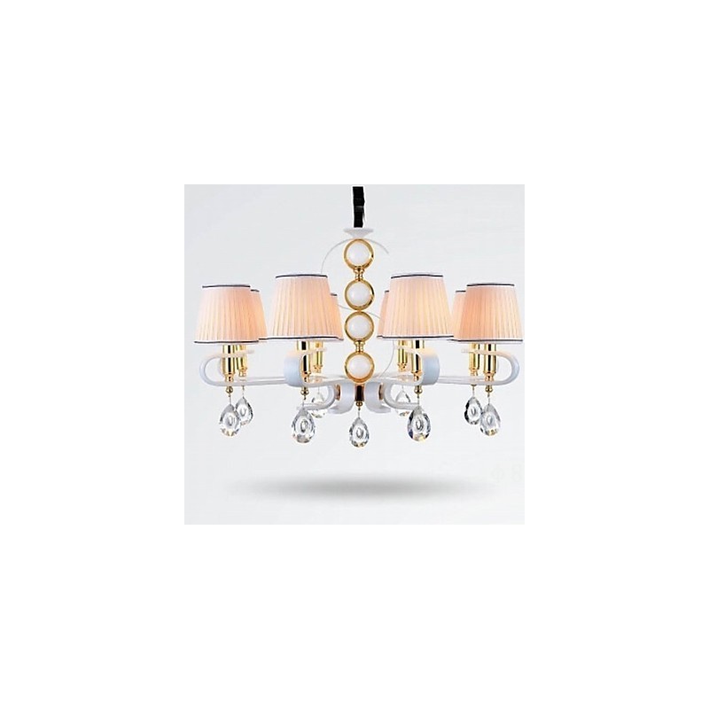 Lampadario moderno minimalista in tessuto e cristallo 8 luci finitura cromo