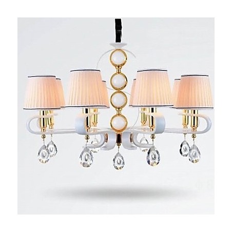 Lampadario moderno minimalista in tessuto e cristallo 8 luci finitura cromo