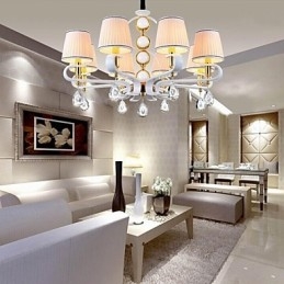 Lampadario moderno minimalista in tessuto e cristallo 8 luci finitura cromo