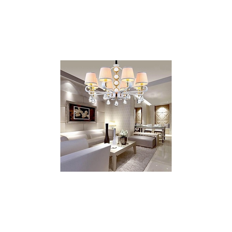 Lampadario moderno minimalista in tessuto e cristallo 8 luci finitura cromo