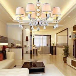 Lampadario moderno minimalista in tessuto e cristallo 8 luci finitura cromo