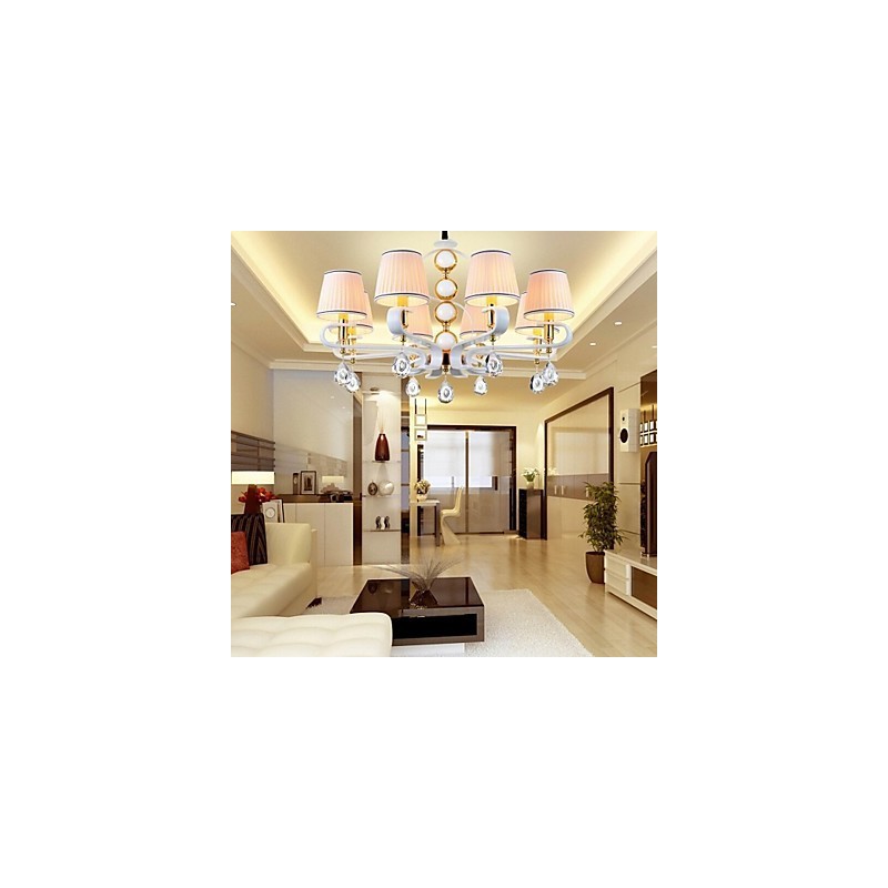 Lampadario moderno minimalista in tessuto e cristallo 8 luci finitura cromo