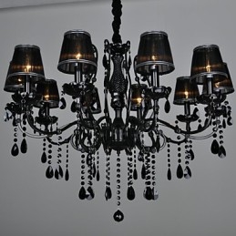 Lampadario in cristallo moderno contemporaneo nero 88 cm 10 luci metallo