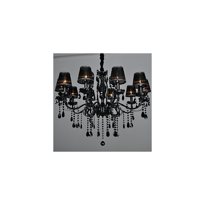 Lampadario in cristallo moderno contemporaneo nero 88 cm 10 luci metallo