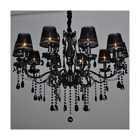 Lampadario in cristallo moderno contemporaneo nero 88 cm 10 luci metallo