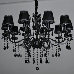 Lampadario in cristallo moderno contemporaneo nero 88 cm 10 luci metallo