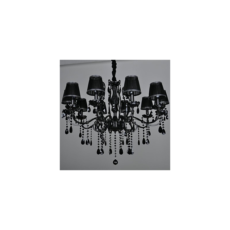 Lampadario in cristallo moderno contemporaneo nero 88 cm 10 luci metallo