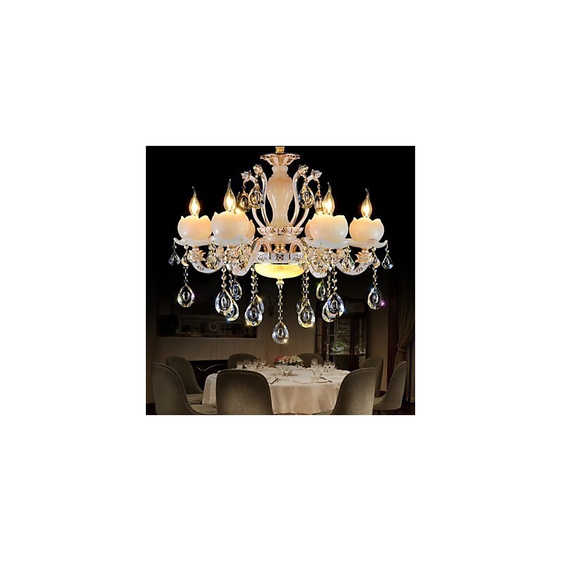 Lampadario di cristallo e giada in lega di zinco stile europeo di lusso