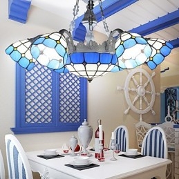 Lampadario mediterraneo creativo 6+1 con faretti frontali e lanterne