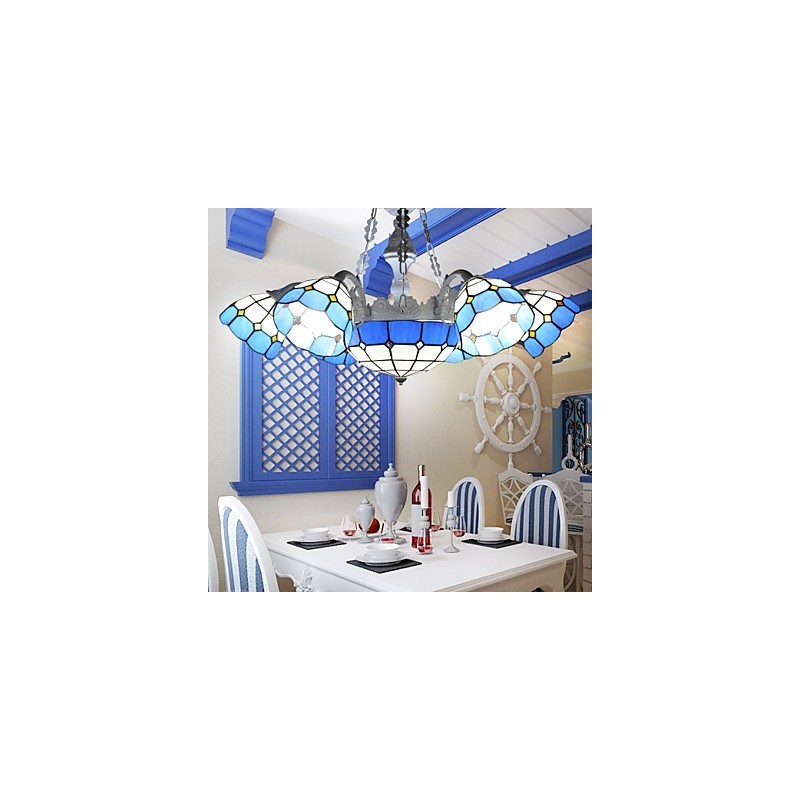 Lampadario mediterraneo creativo 6+1 con faretti frontali e lanterne
