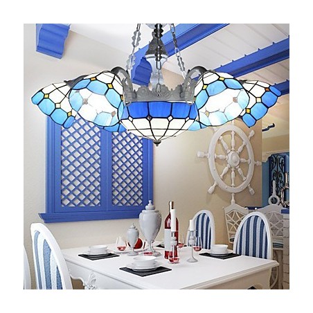 Lampadario mediterraneo creativo 6+1 con faretti frontali e lanterne
