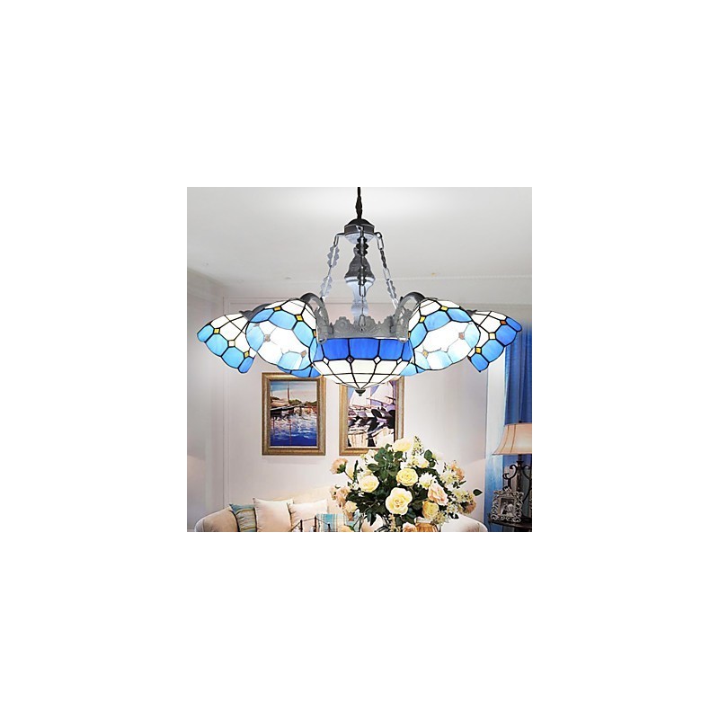 Lampadario mediterraneo creativo 6+1 con faretti frontali e lanterne