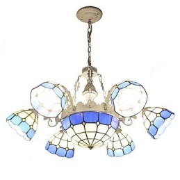 Lampadario mediterraneo creativo 6+1 con faretti frontali e lanterne