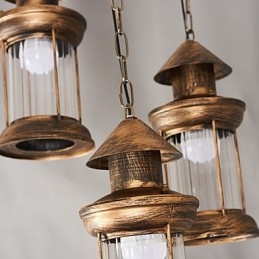 Lampada a sospensione rustica vintage in metallo e vetro, 3 lampadine E12/E14, 30 cm