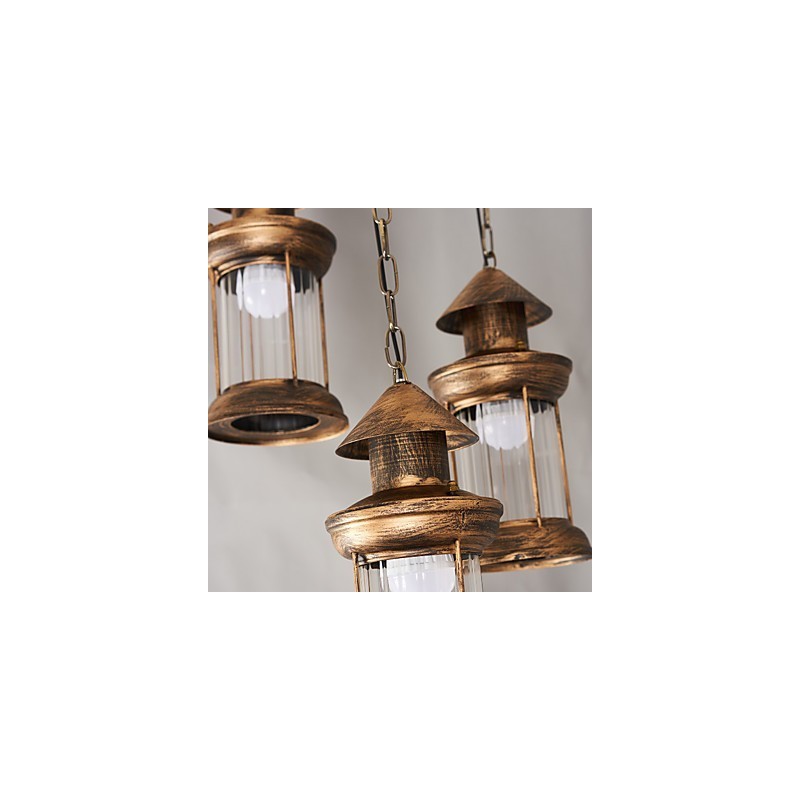 Lampada a sospensione rustica vintage in metallo e vetro, 3 lampadine E12/E14, 30 cm