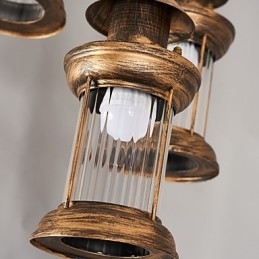 Lampada a sospensione rustica vintage in metallo e vetro, 3 lampadine E12/E14, 30 cm