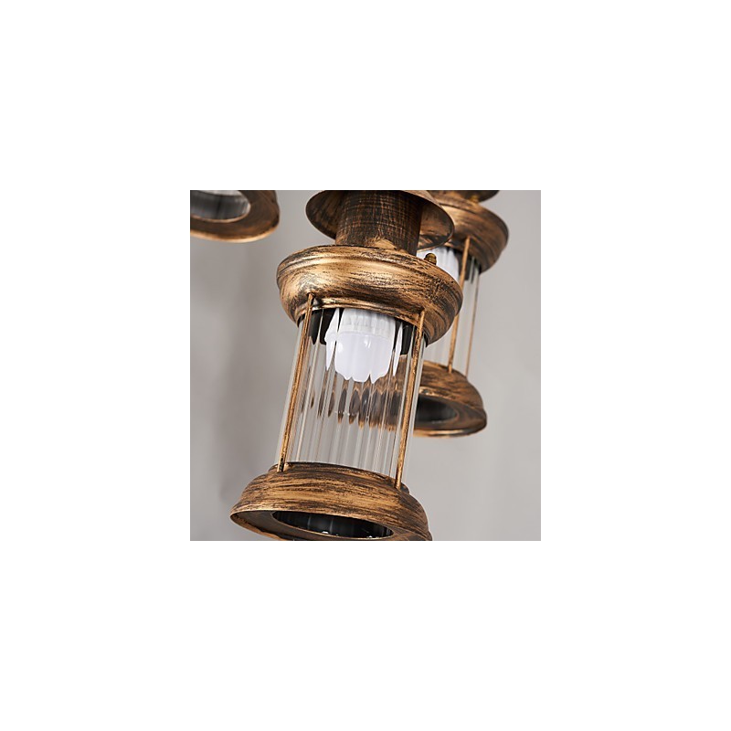 Lampada a sospensione rustica vintage in metallo e vetro, 3 lampadine E12/E14, 30 cm