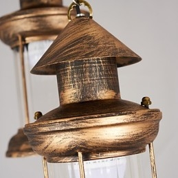 Lampada a sospensione rustica vintage in metallo e vetro, 3 lampadine E12/E14, 30 cm