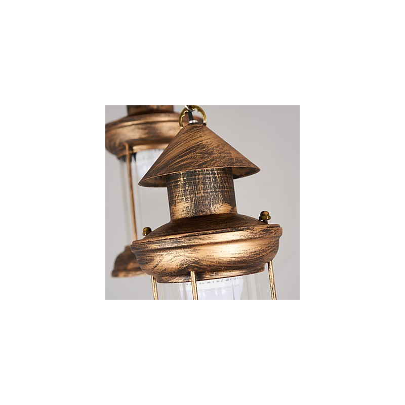 Lampada a sospensione rustica vintage in metallo e vetro, 3 lampadine E12/E14, 30 cm