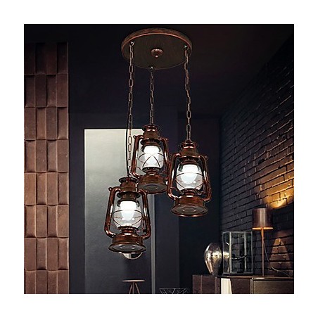 Lampadario a sospensione in metallo stile retrò rustico vintage con vetro, 3 lampadine E12/E14
