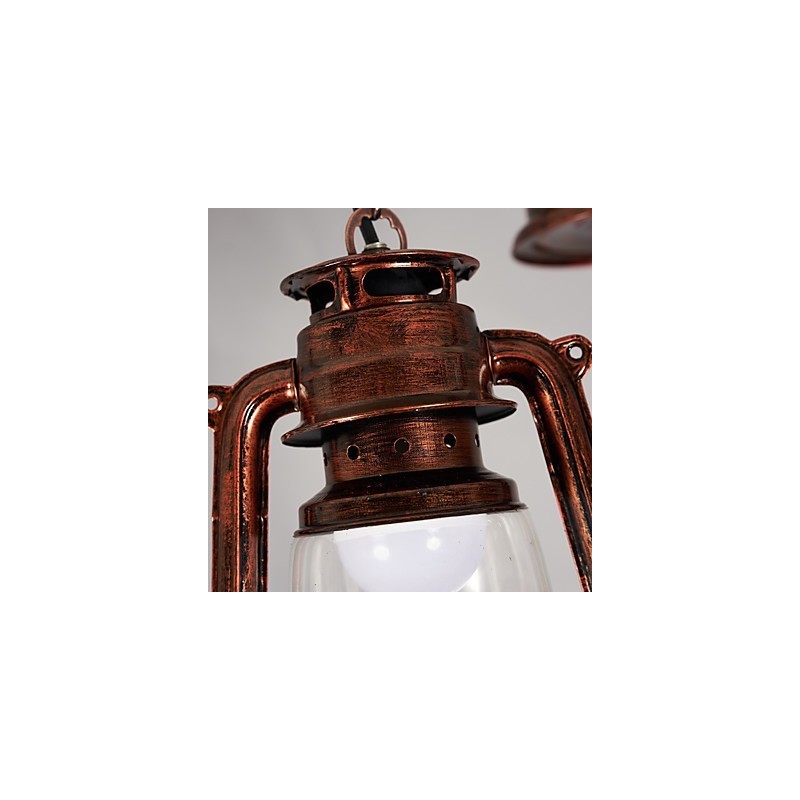 Lampadario a sospensione in metallo stile retrò rustico vintage con vetro, 3 lampadine E12/E14