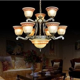 Lampadario classico vintage retrò in metallo bronzo a 3 livelli
