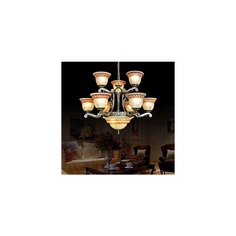 Lampadario classico vintage retrò in metallo bronzo a 3 livelli