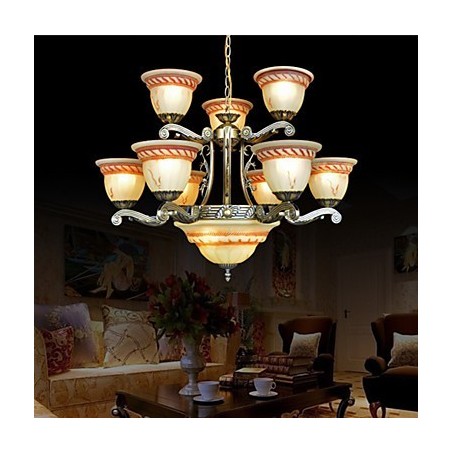 Lampadario classico vintage retrò in metallo bronzo a 3 livelli