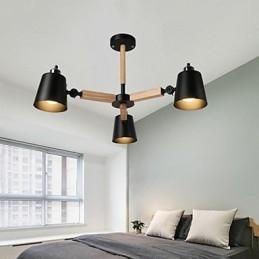 Lampadario vintage in metallo dipinto con dettagli in legno o bambù, 3 luci E26/E27
