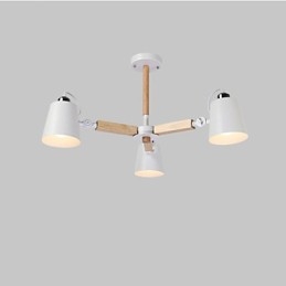 Lampadario vintage in metallo dipinto con dettagli in legno o bambù, 3 luci E26/E27