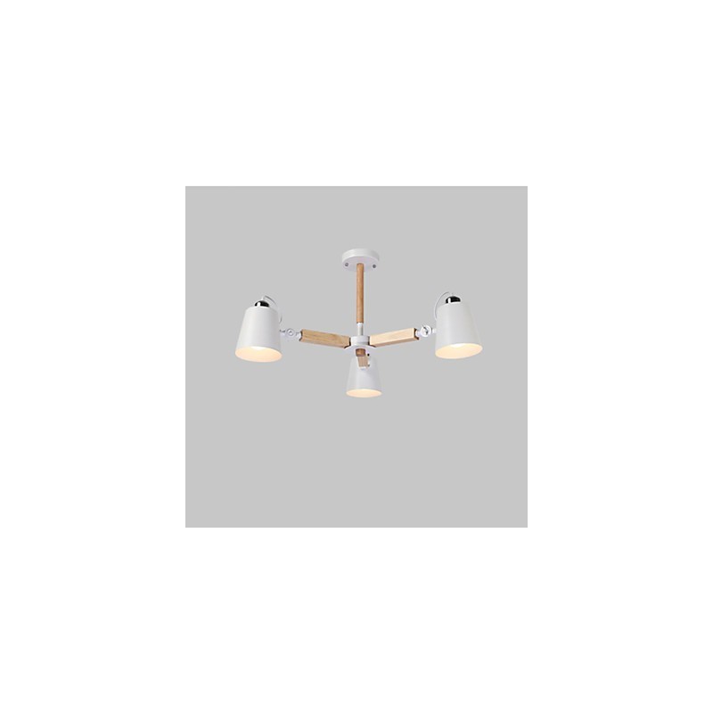 Lampadario vintage in metallo dipinto con dettagli in legno o bambù, 3 luci E26/E27