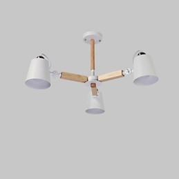 Lampadario vintage in metallo dipinto con dettagli in legno o bambù, 3 luci E26/E27