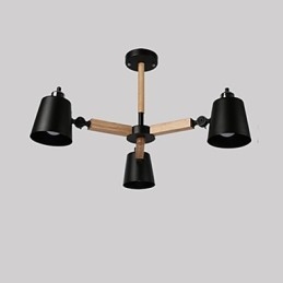 Lampadario vintage in metallo dipinto con dettagli in legno o bambù, 3 luci E26/E27