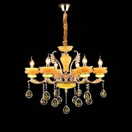 Lampadario classico tradizionale in lega di zinco con cristalli, 6 luci, E12/E14
