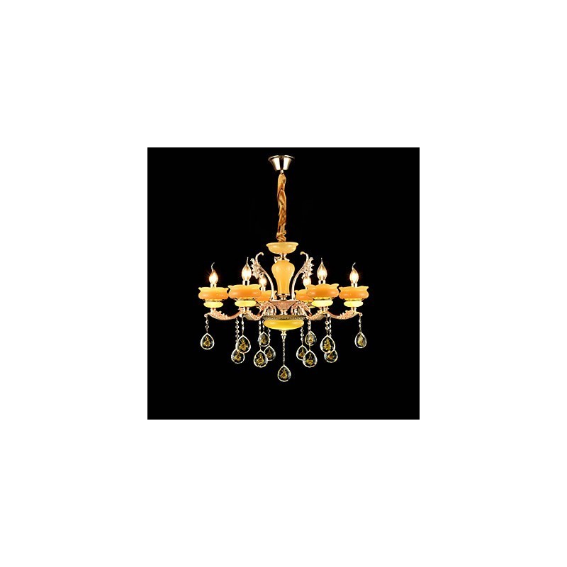Lampadario classico tradizionale in lega di zinco con cristalli, 6 luci, E12/E14