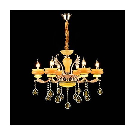 Lampadario classico tradizionale in lega di zinco con cristalli, 6 luci, E12/E14